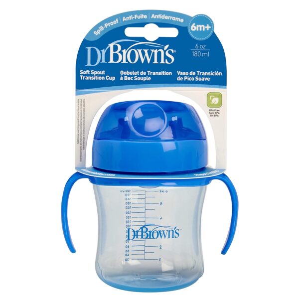 Transition Cup W/ Handles Blue Deco 6M+ 6 Oz/180 Ml Soft Spout  - Dr. Brown’s